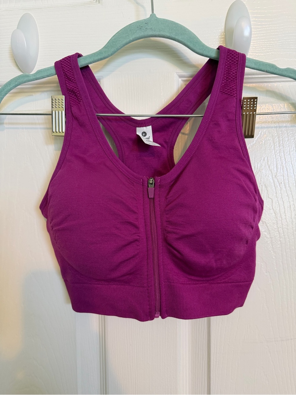 90 Degree By Reflex Fuchsia Front-Zip Racerback Sports Bra